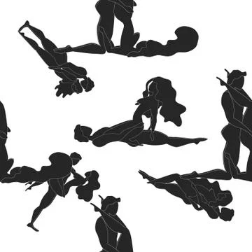 Kama Sutra, seamless pattern, design, poster, fabric. Kamasutra, sketchy pose Stock Illustration