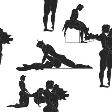 Kama Sutra, seamless pattern, design, poster, fabric. Kamasutra, sketchy pose Stock Illustration
