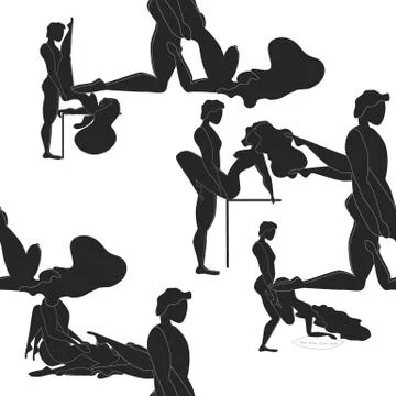 Kama Sutra, seamless pattern, design, poster, fabric. Kamasutra, sketchy pose Illustration
