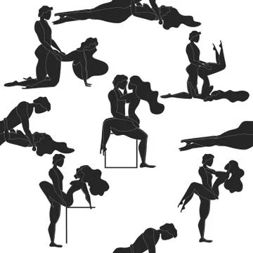 Kama Sutra, seamless pattern, design, poster, fabric. Kamasutra, sketchy pose Stock Illustration