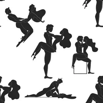 Kama Sutra, seamless pattern, design, poster, fabric. Kamasutra, sketchy pose 스톡 일러스트
