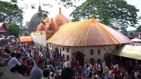 Kamakhya Temple dome with crowd of devotees on Nilachal Hill Guwahati Stock Footage 339269431