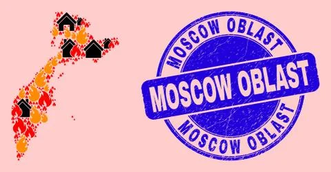 Kamchatka Map Collage of Flame and Buildings and Grunge Moscow Oblast Seal Ilustración de archivo