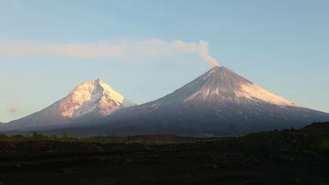 The Kamchatka volcano. Klyuchevskaya hill. The nature of Kamchatka, mountains an Stock Footage