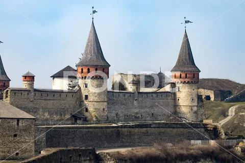 Kamianets Podilskyi fortress built in the 14th century. View of the fortress Stock Photos