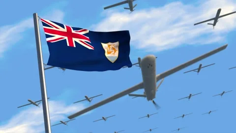 Kamikaze drones with  Anguilla flag Stock Footage 276357108