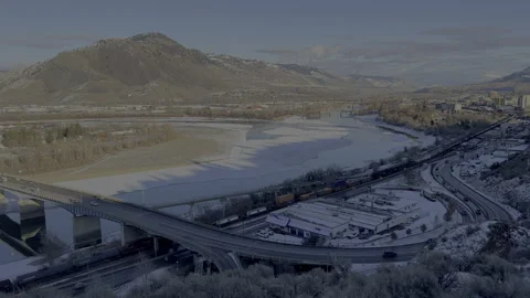 Kamloops view over river of Mounts Peter and Paul, winter, 4k Video stock 232448279