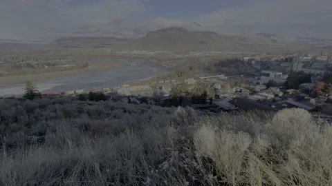 Kamloops, wide angle with rabbit bush and clouds, 4k Stock Footage 232528552