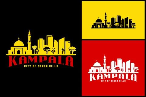 Kampala city skyline vector art featuring mosque dome minaret Stock Illustration