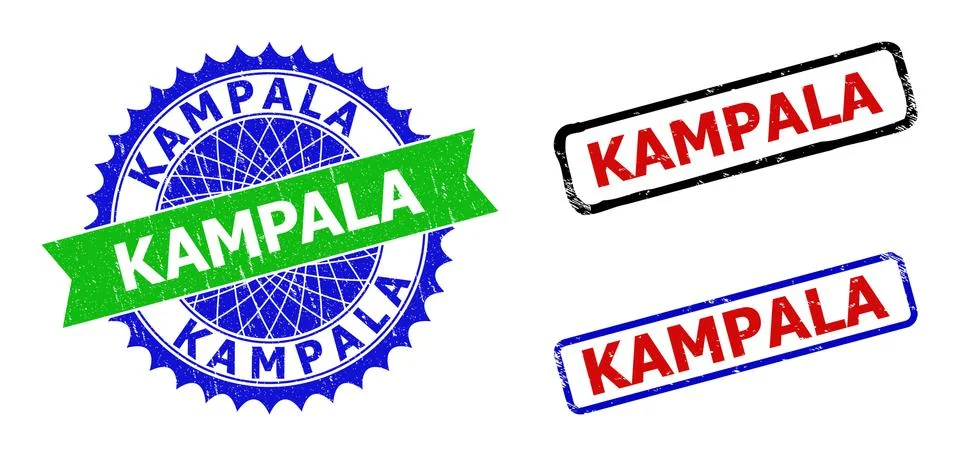 KAMPALA Rosette and Rectangle Bicolor Watermarks with Rubber Textures Stock Illustration
