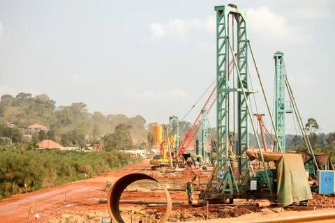 KAMPALA, UGANDA - 2017: Large scale road construction works perfomed by a Chi Stock Photos