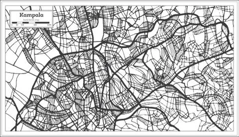 Kampala Uganda Map in Black and White Color. Stock Illustration