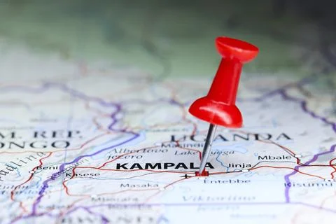 Kampala, Uganda pin on map Stock Photos
