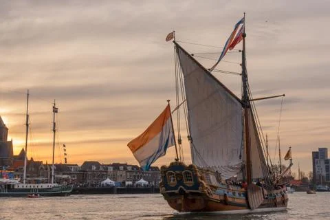 Kampen, The Netherlands - March 30, 2018: State Yacht De Utrecht in front of  Stock Photos