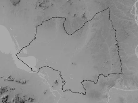 Kampong Thum, Cambodia. Grayscale elevation map with lakes and rivers Stock Illustration