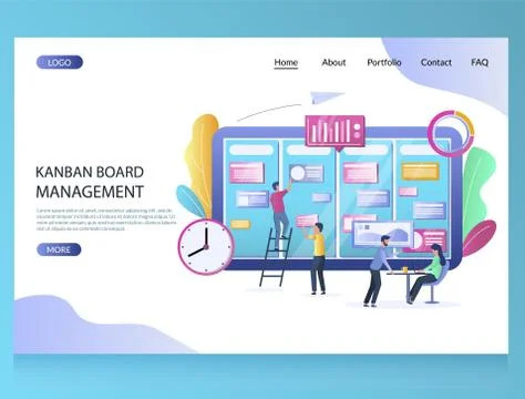 Kanban board management vector website landing page design template Stock Illustration