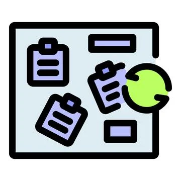 Kanban board showing tasks progressing with refresh symbol 스톡 일러스트