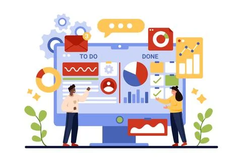 Kanban board, software for visual agile project management method for tiny Stock-Illustration