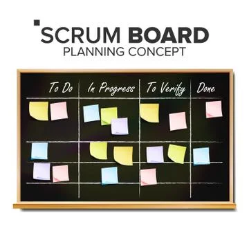 Kanban board Vector. Sticky Notes. Business Working Process Management. Team Illustrazione stock