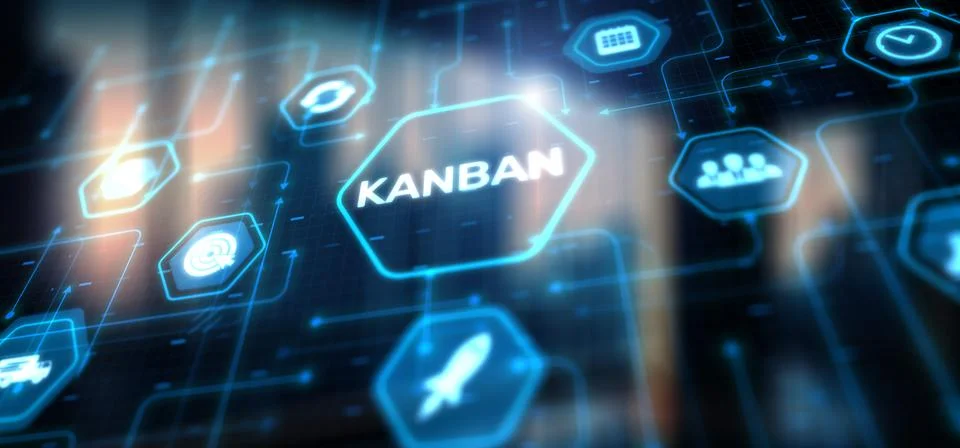 Kanban Management process optimisation. Agile software development with Illustrazione stock