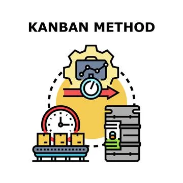 Kanban method process optimizing project management workflow Stock Illustration