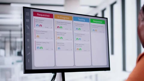 Kanban Project Management Software On Laptop. Digital Calendar Schedule Stock Footage 280752571