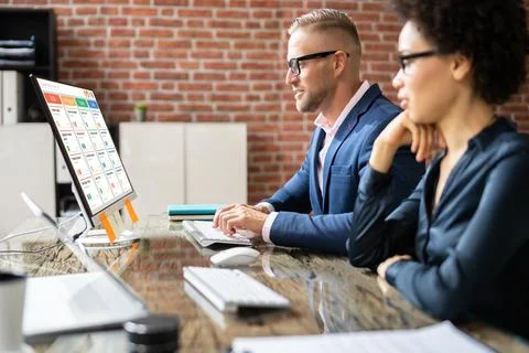 Kanban Project Schedule Management Software App Stock Photos