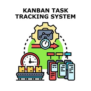 Kanban task tracking system tracking progress illustration Stock Illustration