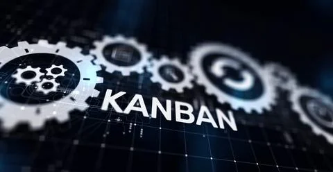 Kanban work flow process management system concept on virtual screen Stock Illustration