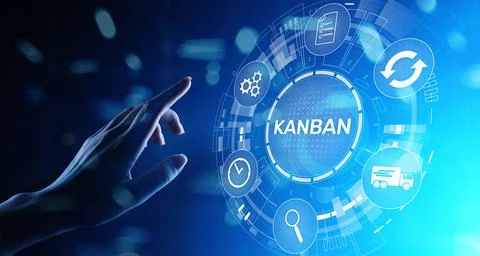 Kanban work flow process management system concept on virtual screen Stock Photos