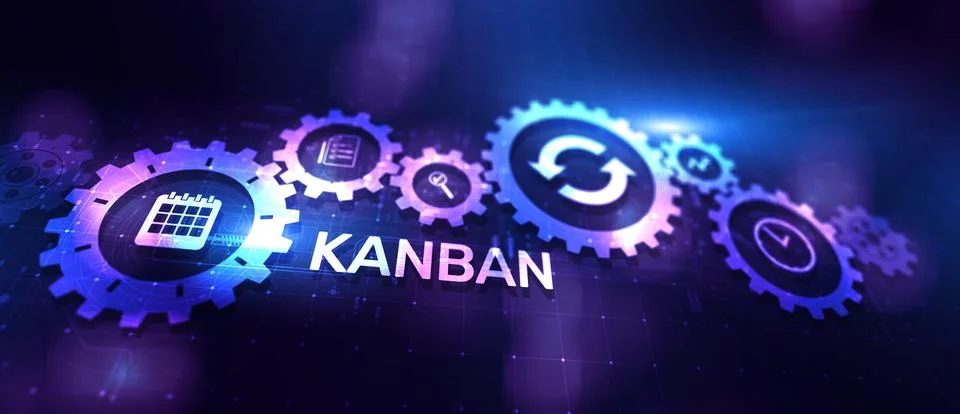 Kanban work flow process management system concept on virtual screen. Stock Photos