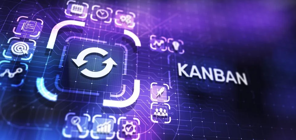 Kanban work flow process management system concept on virtual screen. Stock Photos