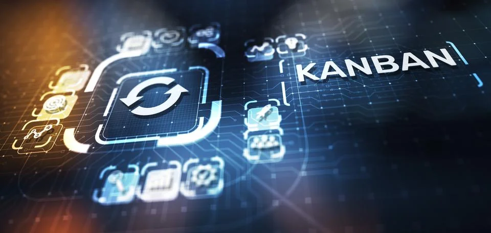 Kanban work flow process management system concept on virtual screen. 写真素材