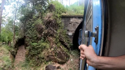 Kandy to Ella train going through a tunnel, HD Stock Footage 140812150