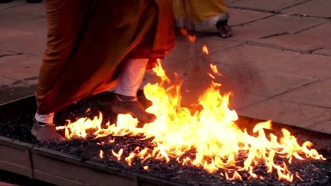 Kandy, Sri Lanka - 07.7.2016: Firewalking performance during Buddhist ceremony Stock Footage 102945152