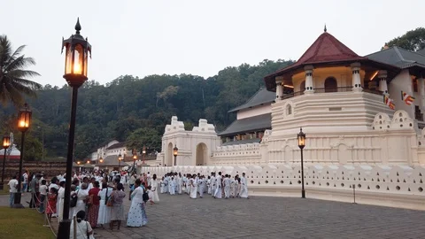 Kandy, Sri Lanka - April 24, 2019: Temple of the Sacred Tooth Relic in Kandy  Stock Footage 106934605