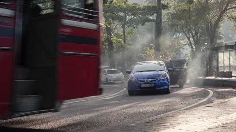Kandy, Sri Lanka - January 25, 2024: Urban Traffic Smog in Kandy Stock Footage 334807784