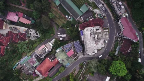 Kandy Town 4K Top Down Drone Footage of Hillside Road with Vehicle Moving Stock Footage 172132306