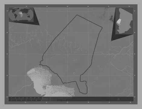 Kanem, Chad. Bilevel elevation map with lakes and rivers イラスト素材
