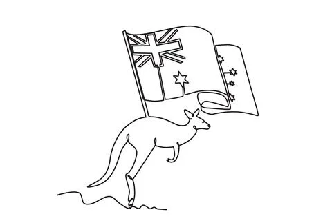A kangaroo and the flag of Australia Stock Illustration