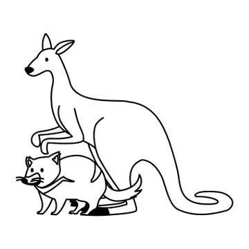 Kangaroo and tasmanian devil on white background Stock Illustration