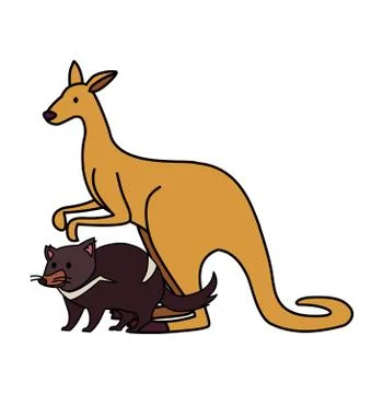 Kangaroo and tasmanian devil on white background 스톡 일러스트