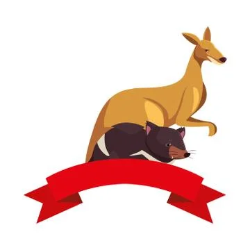 Kangaroo and tasmanian devil on white background Stockillustratie