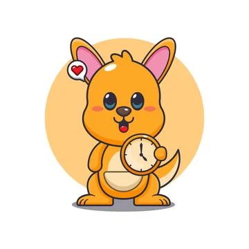 Kangaroo cartoon vector illustration with clock Stock Illustration