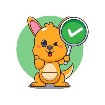 Kangaroo cartoon vector illustration with correct sign. Stock Illustration