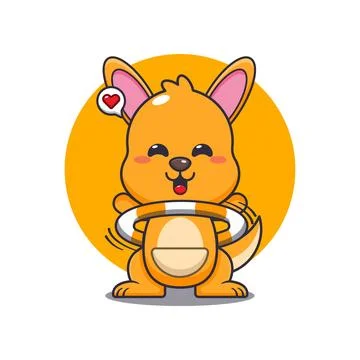 Kangaroo cartoon vector illustration playing hula hoop. Stock Illustration