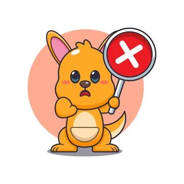 Kangaroo cartoon vector illustration with wrong sign. Stock Illustration