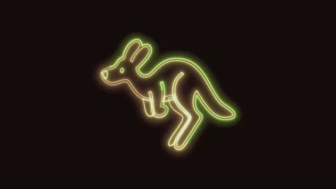 Kangaroo Icon Neon Seamless Loop 4K (Black Background) Stock Footage 310358546