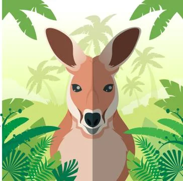 Kangaroo on the Jungle background Stock Illustration
