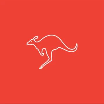 Kangaroo Line Icon On Red Background. Red Flat Style Vector Illustration Stock Illustration